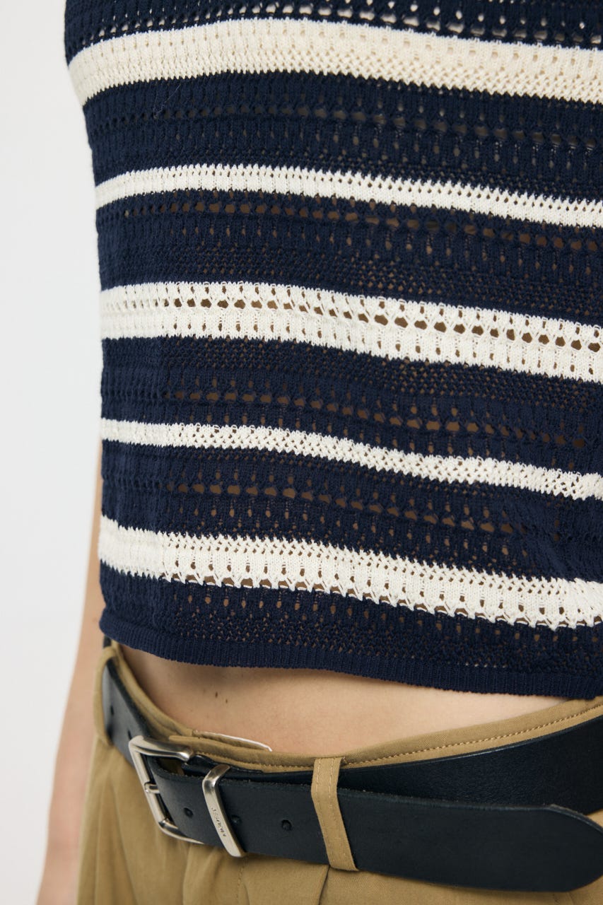 CROCHET LIKE POLO トップス 柄NVY FREE