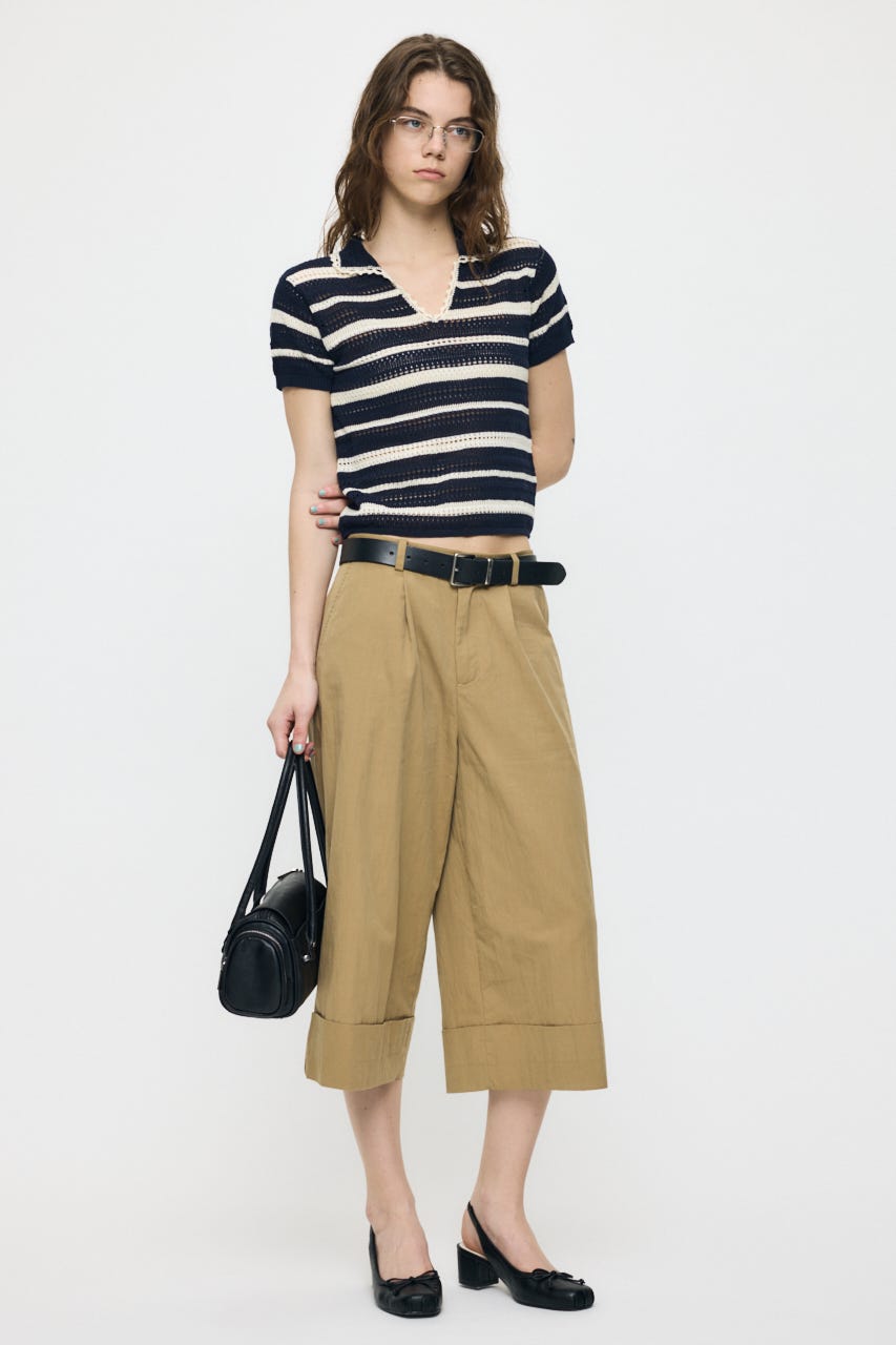 CROCHET LIKE POLO トップス 柄NVY FREE