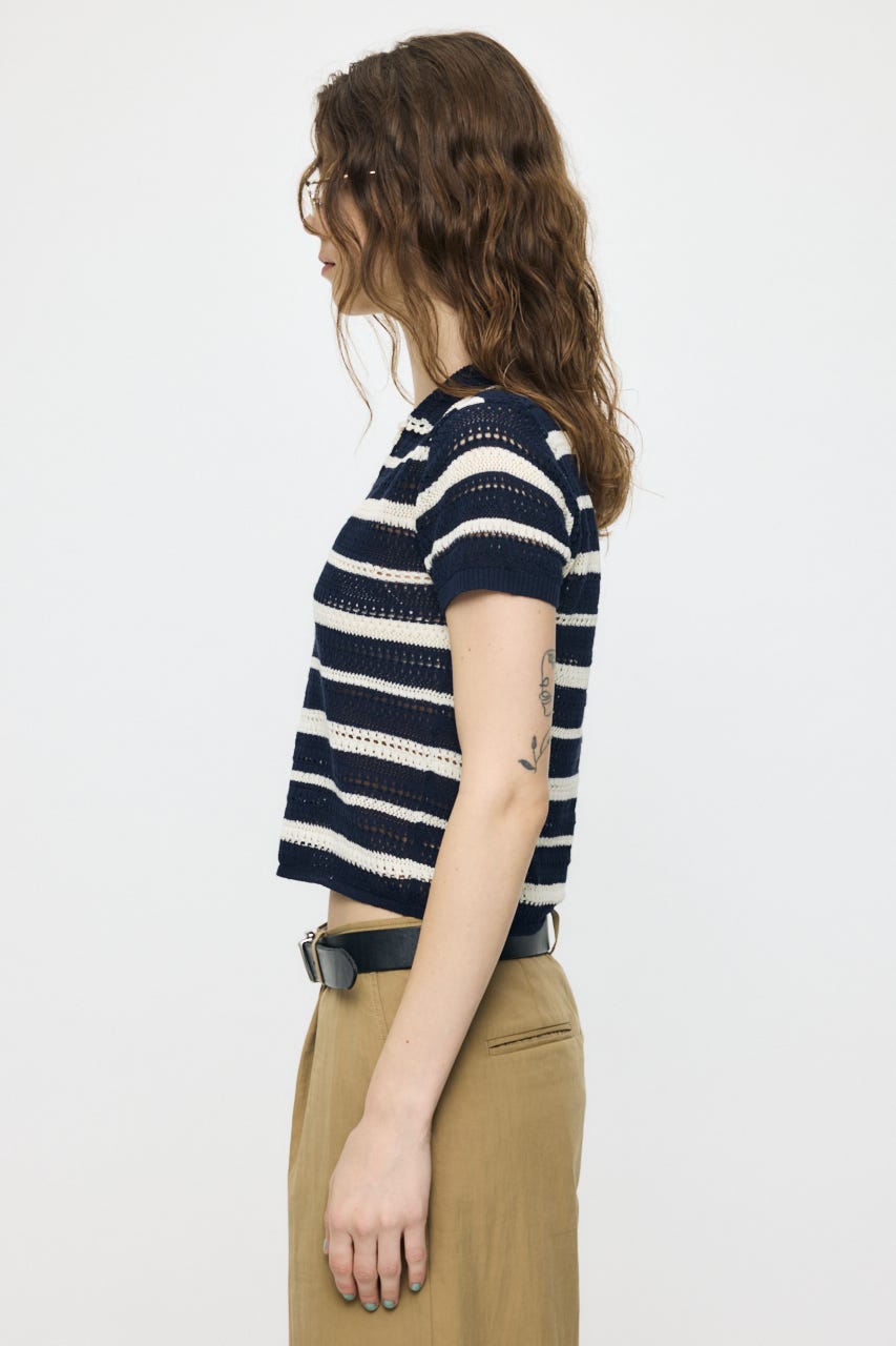 CROCHET LIKE POLO トップス 柄NVY FREE