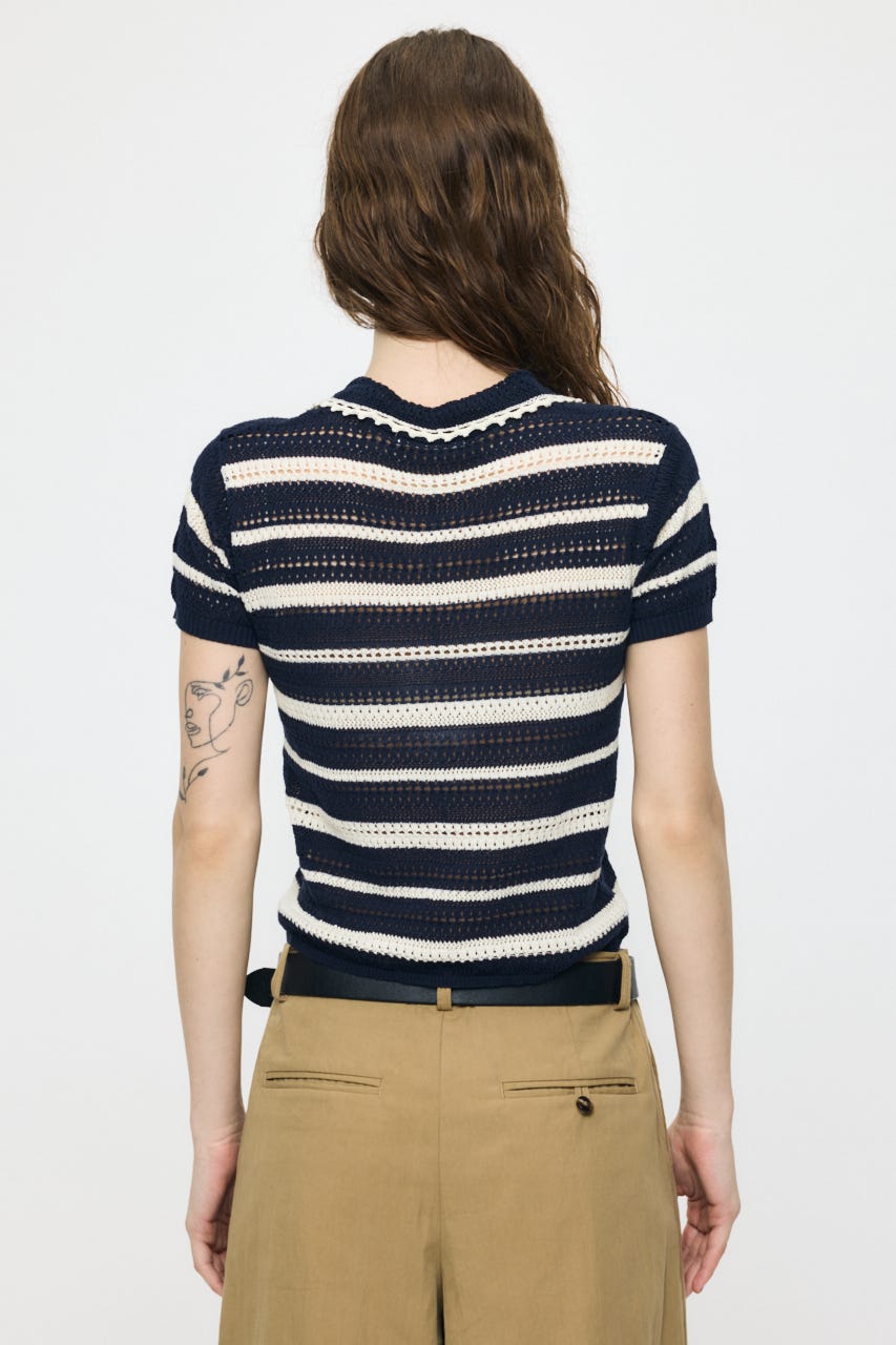 CROCHET LIKE POLO トップス 柄NVY FREE