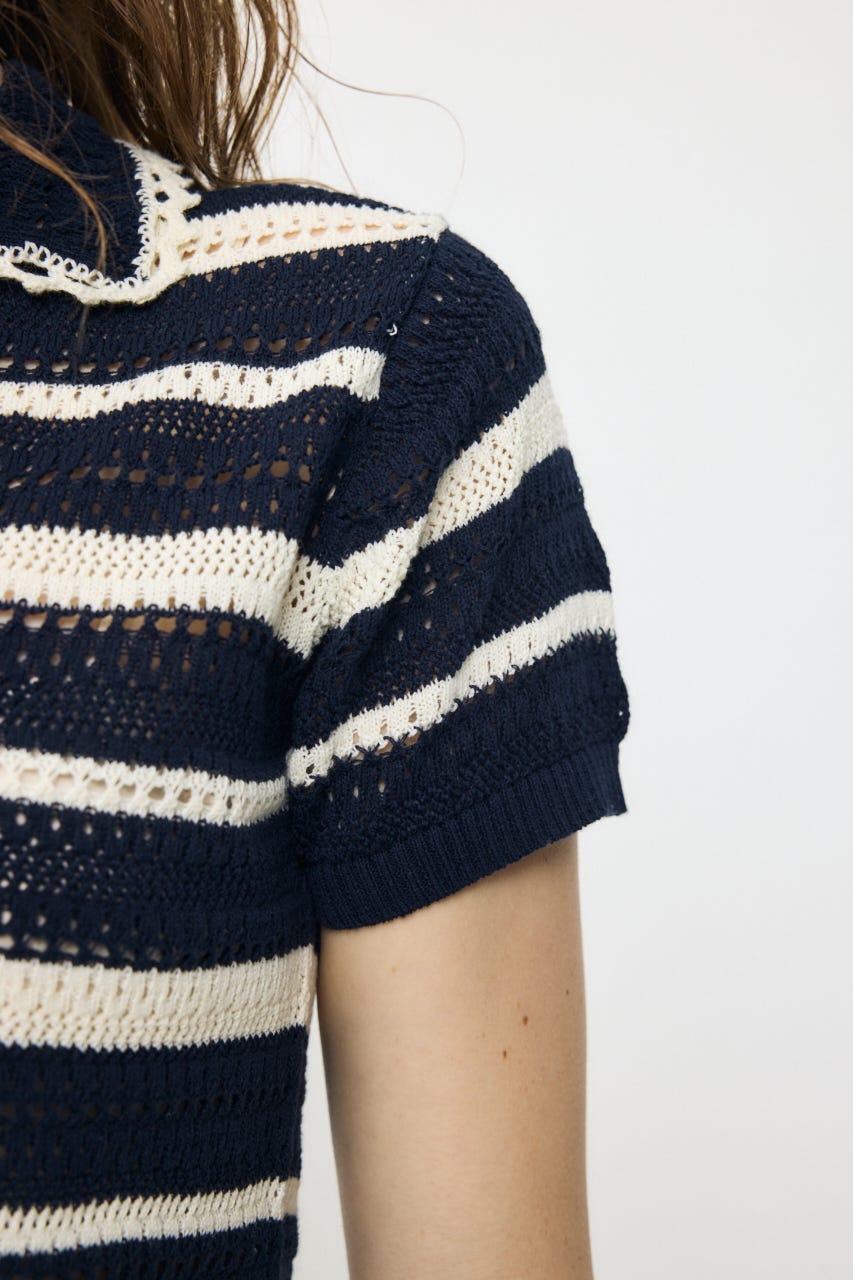 CROCHET LIKE POLO トップス 柄NVY FREE
