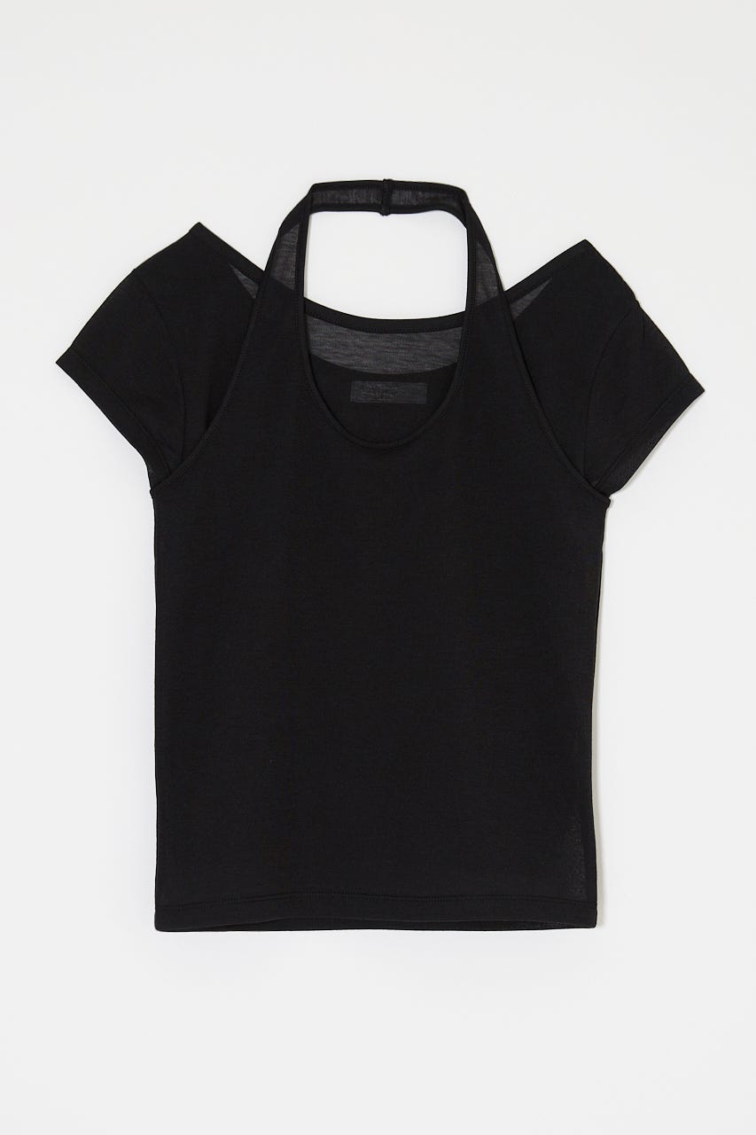 SHEER DOUBLE LAYERED トップス BLK FREE