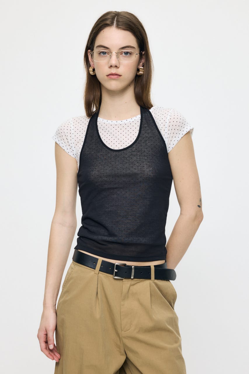 SHEER DOUBLE LAYERED トップス 柄WHT FREE