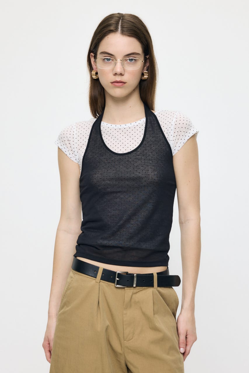 SHEER DOUBLE LAYERED トップス 柄WHT FREE