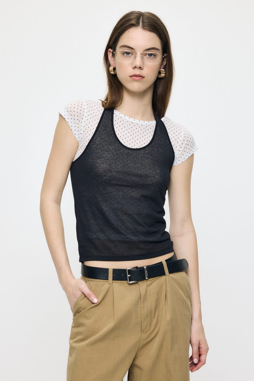 SHEER DOUBLE LAYERED トップス 柄WHT FREE