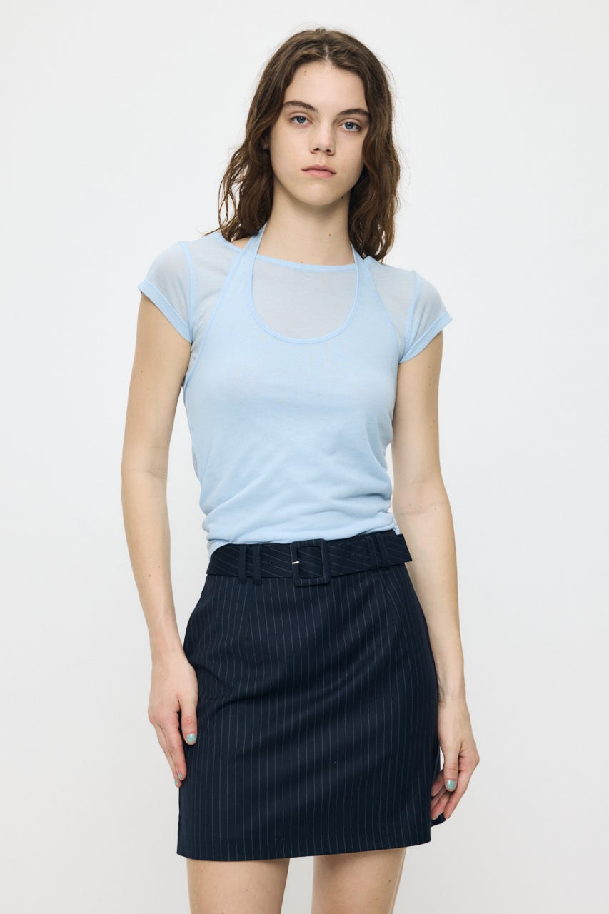 SHEER DOUBLE LAYERED トップス L/BLU FREE