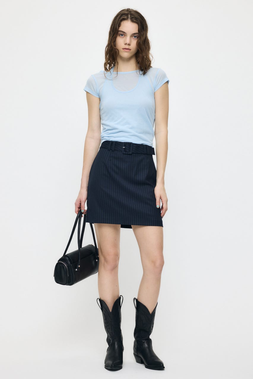 SHEER DOUBLE LAYERED トップス L/BLU FREE