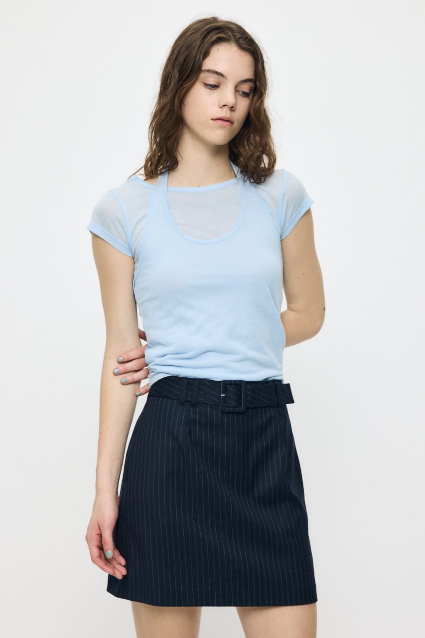 SHEER DOUBLE LAYERED トップス L/BLU FREE