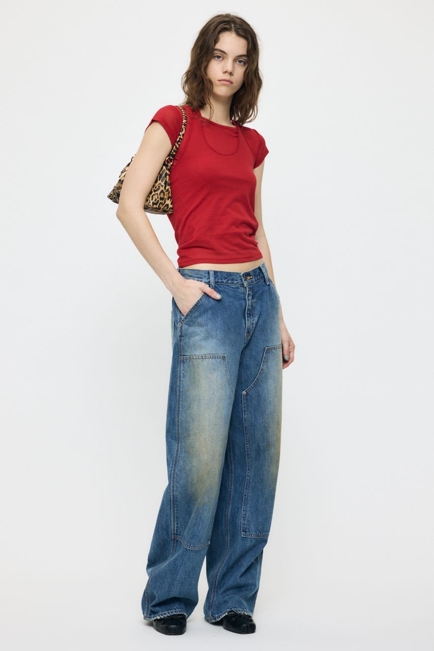SHEER DOUBLE LAYERED トップス RED FREE