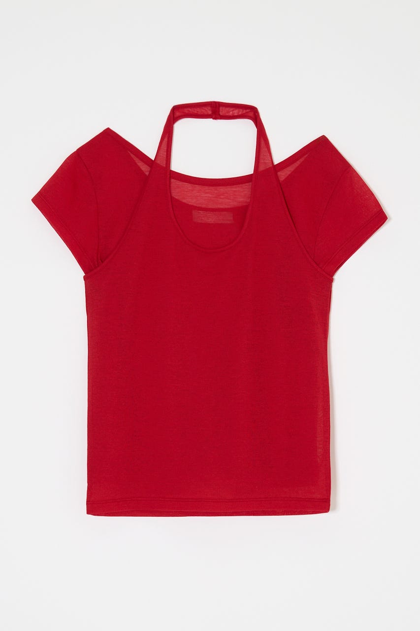 SHEER DOUBLE LAYERED トップス RED FREE