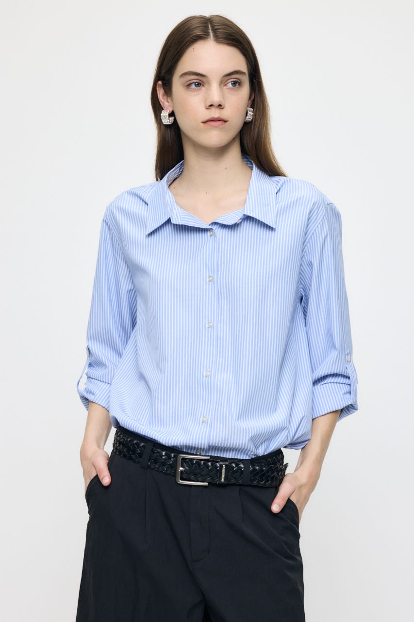 STRIPE OVER シャツ L/BLU FREE