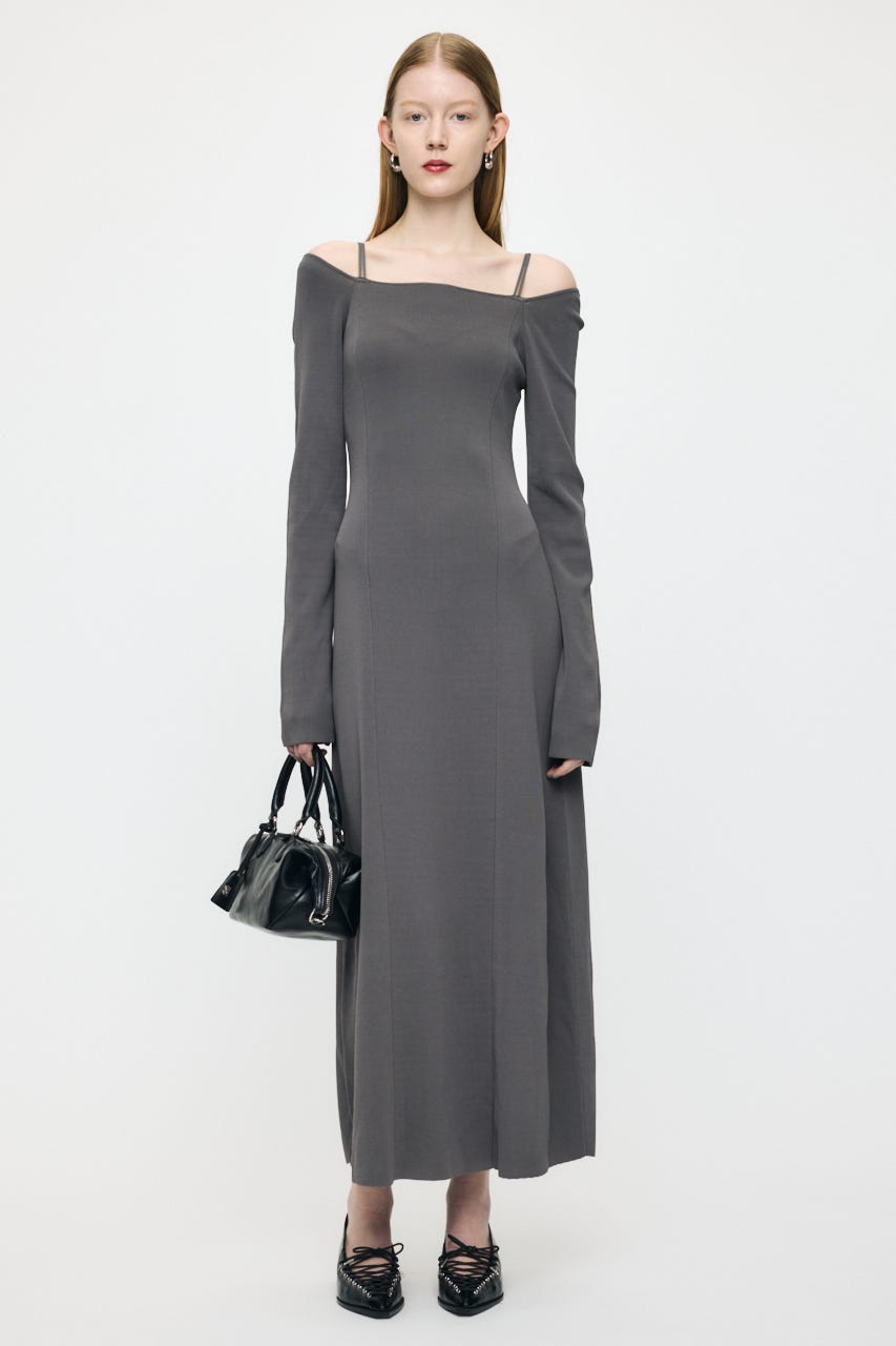 OPEN NECK KNIT LONG ドレス C.GRY 2