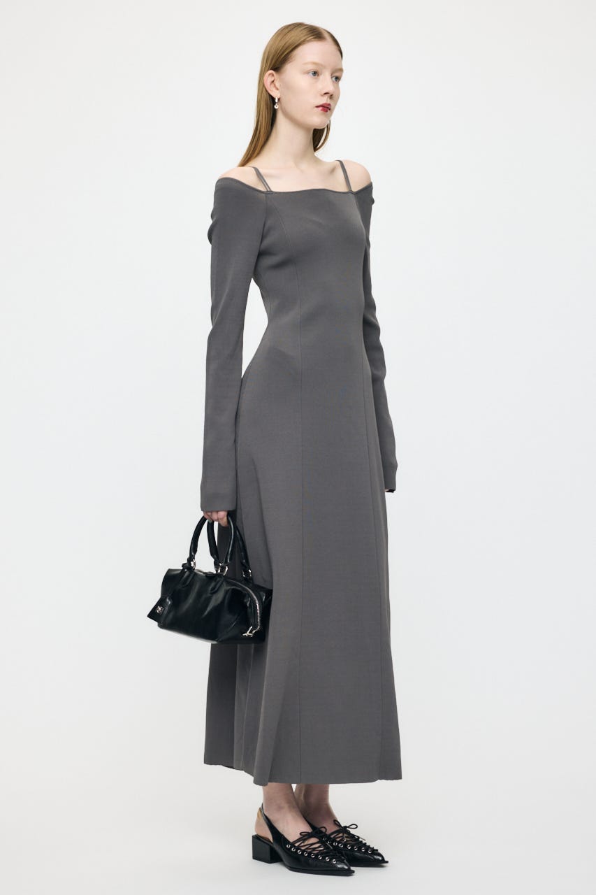 OPEN NECK KNIT LONG ドレス C.GRY 2