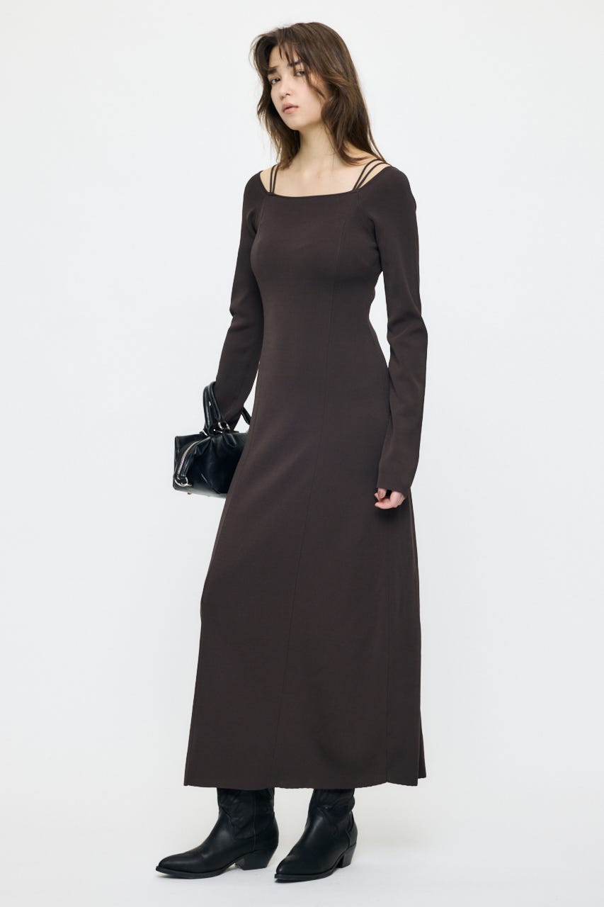 OPEN NECK KNIT LONG ドレス D/BRN 2