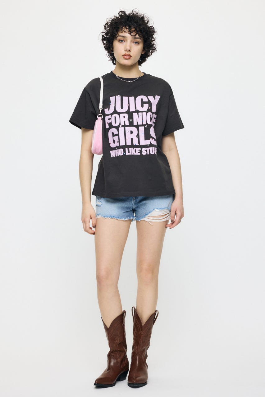 JC GIRLS SLOGAN Tシャツ L/BLK FREE