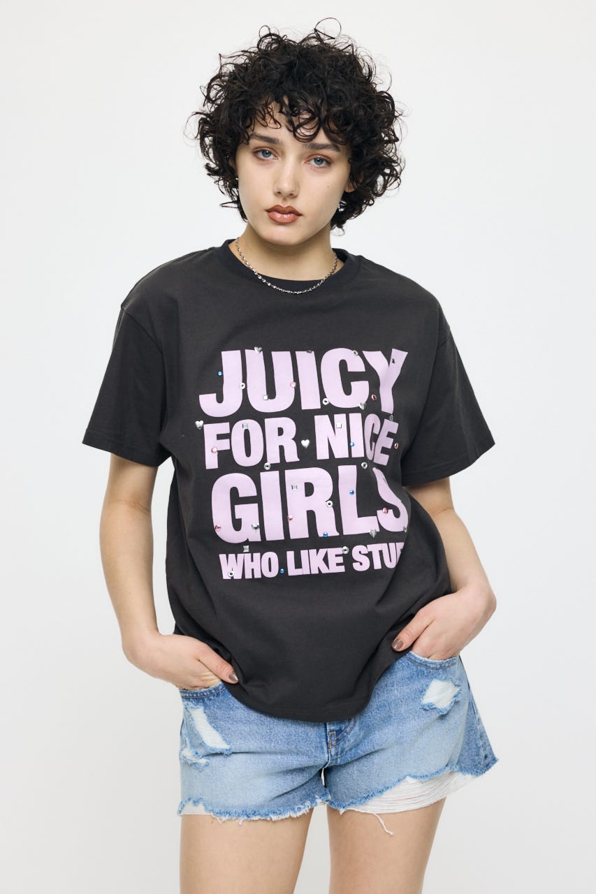 JC GIRLS SLOGAN Tシャツ L/BLK FREE