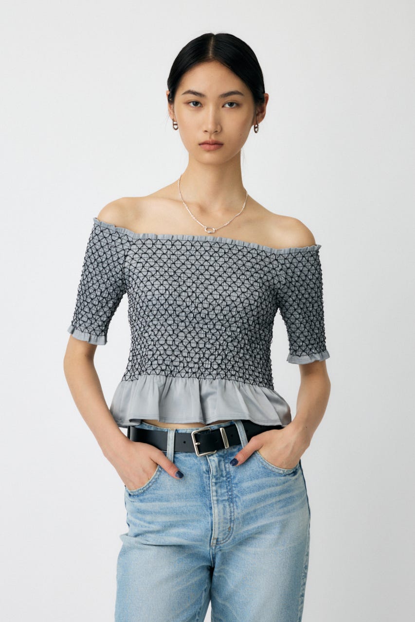 MATTEAU/マトー リネン ショートトップス MOUSSY | WAVY OFF SHOULDER トップス (Tシャツ・カットソー