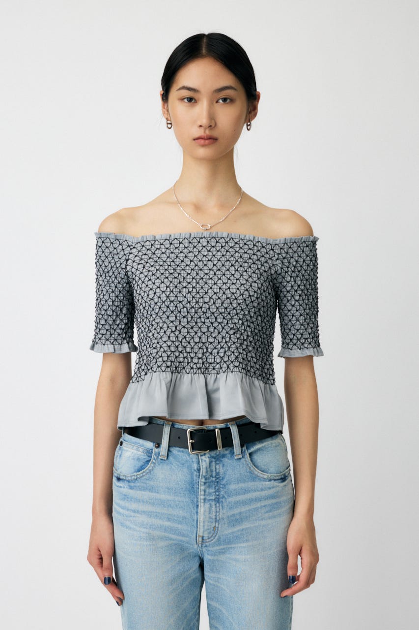 トップス THEAIRTOWN mesh shoulder MOUSSY | WAVY OFF SHOULDER トップス (Tシャツ・カットソー