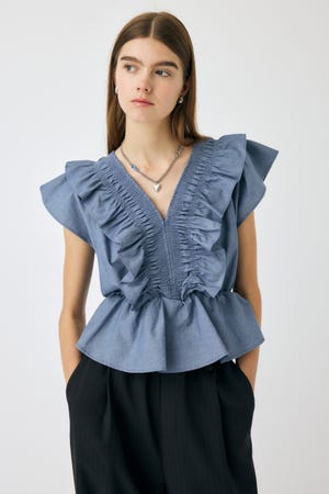 SHIRRING RUFFLE PEPLUM トップス