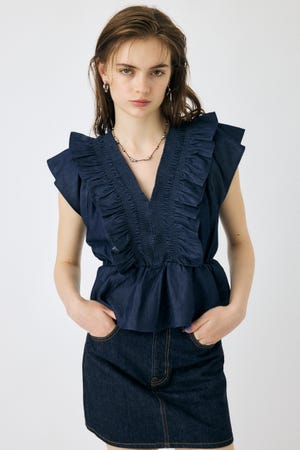 SHIRRING RUFFLE PEPLUM トップス