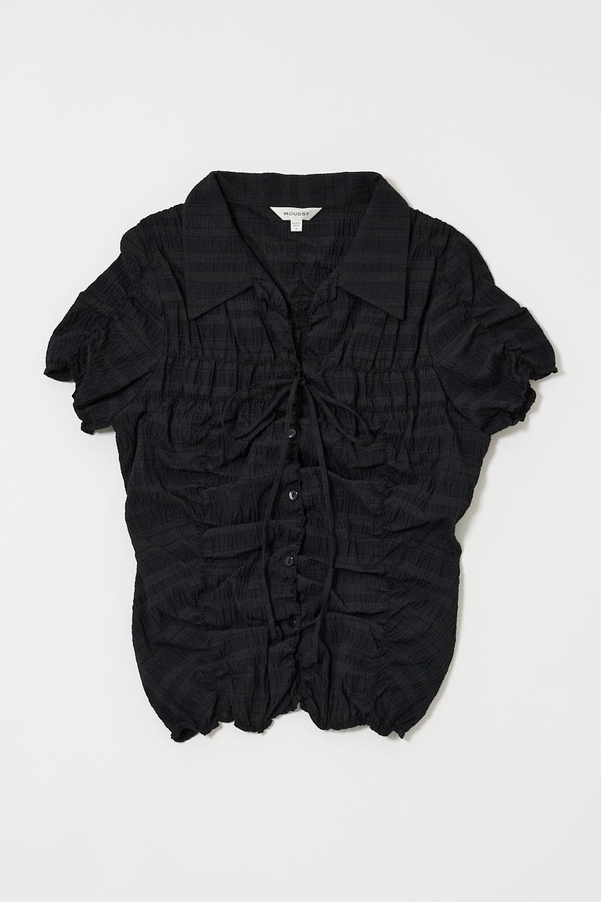 SHIRRING RIBBON シャツ BLK FREE