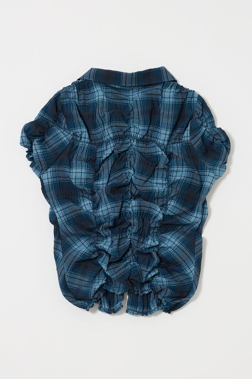 SHIRRING RIBBON シャツ 柄BLU FREE