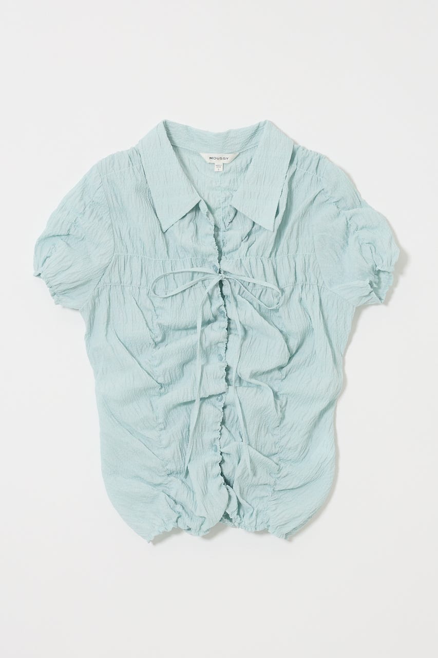 SHIRRING RIBBON シャツ L/BLU FREE