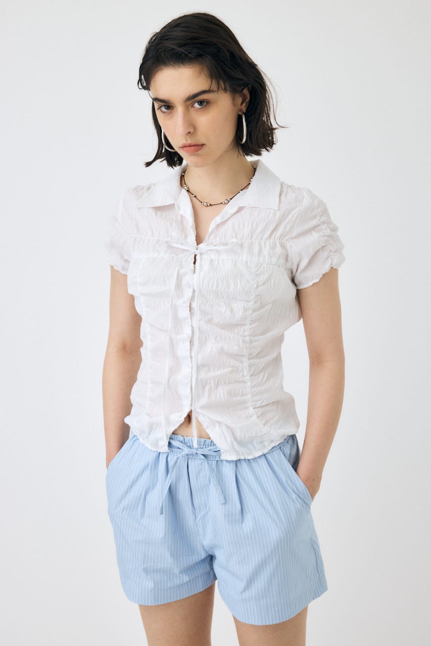 SHIRRING RIBBON シャツ WHT FREE