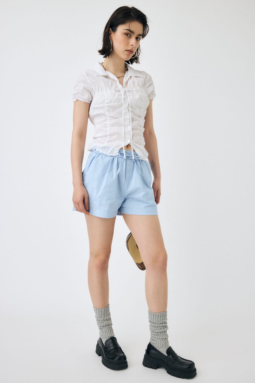 SHIRRING RIBBON シャツ WHT FREE