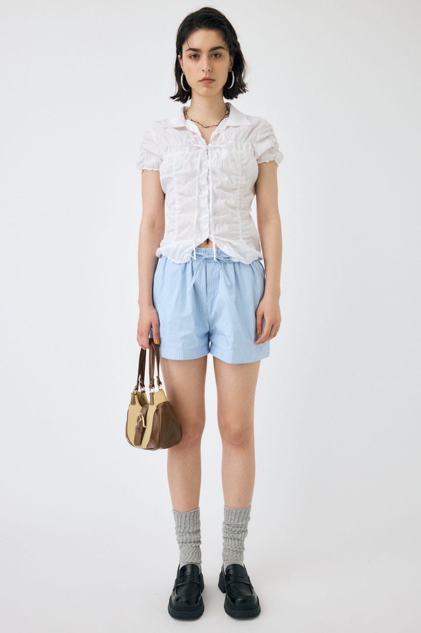 SHIRRING RIBBON シャツ WHT FREE