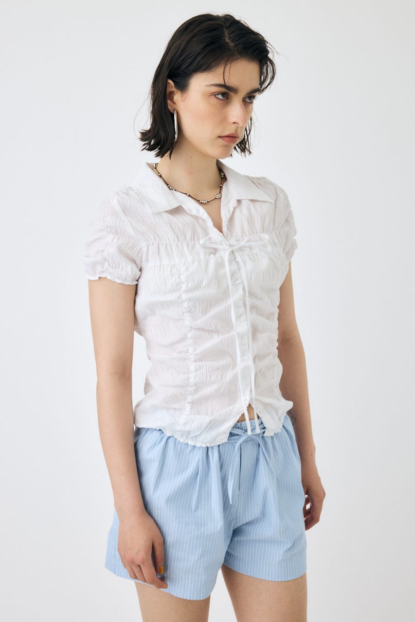 SHIRRING RIBBON シャツ WHT FREE
