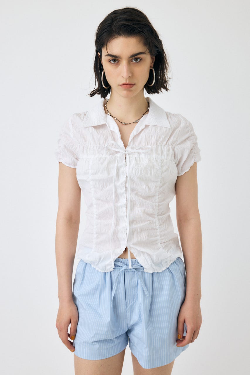 SHIRRING RIBBON シャツ WHT FREE