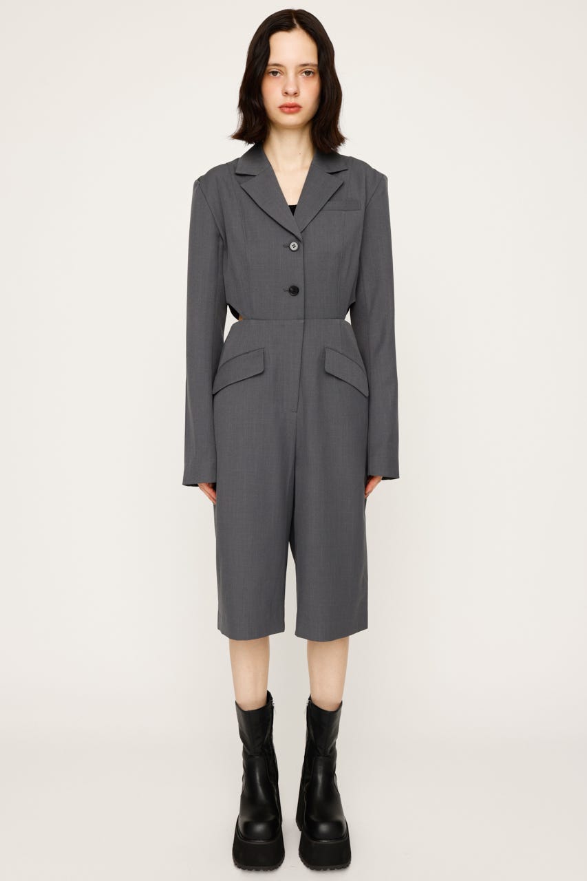 ZARA 定価31,990円 SKI スキーウェアジャンプスーツ フード無 上質ストレッチスーツ 段返り3つボタン 紺グレンチェック スリム
