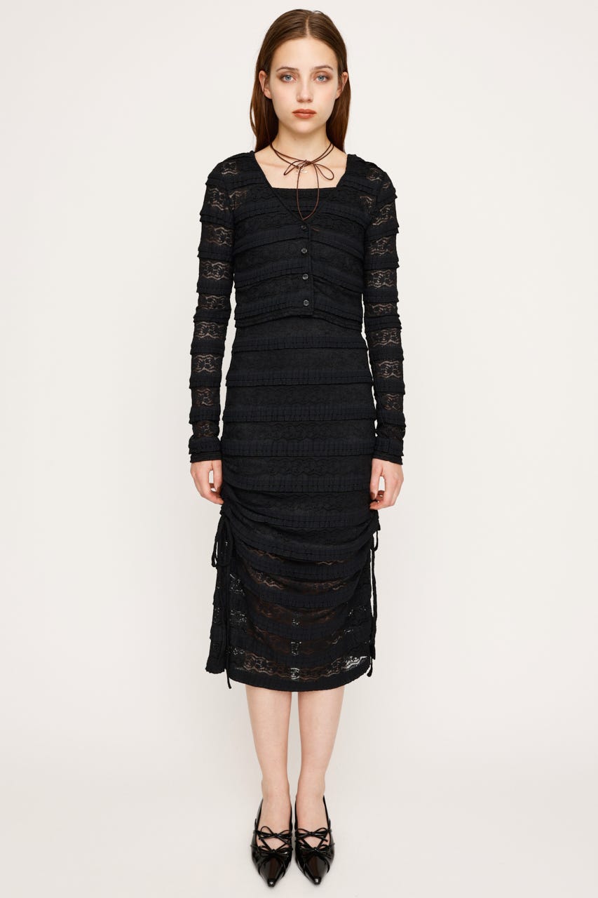 美品 PLEATS PLEASE ロングワンピース 大きい XL 黒 SLY | FRONT BUTTON LACE 2P ロングワンピース (ワンピース