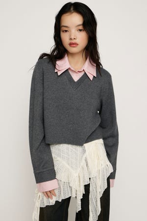 【1BUY5％OFF CAMPAIGN】LAYERED LIKE CROP KNIT トップス