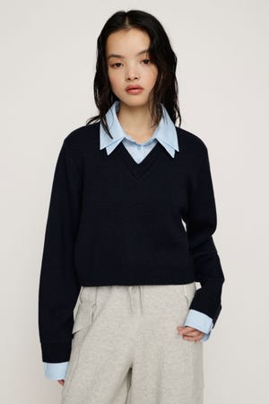 【1BUY5％OFF CAMPAIGN】LAYERED LIKE CROP KNIT トップス