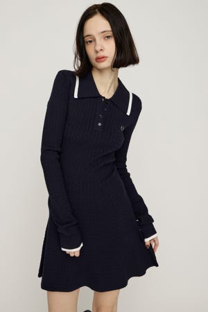 【1BUY5％OFF CAMPAIGN】COLLARED CABLE KNIT ショートワンピース