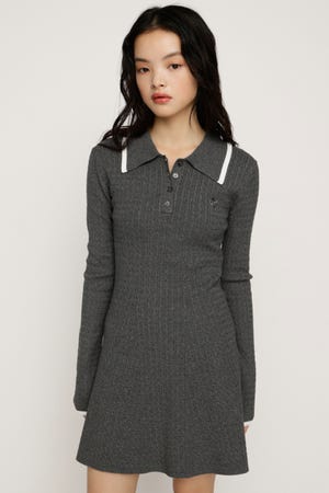 【1BUY5％OFF CAMPAIGN】COLLARED CABLE KNIT ショートワンピース