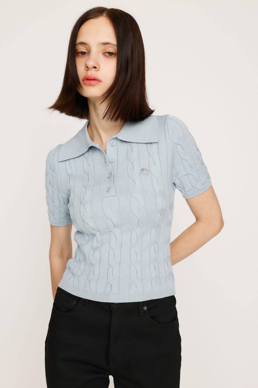 トップス KNIT POLO SHIRT Jacquard Knit Polo Shirt with Button Placket - Blue – Mamas