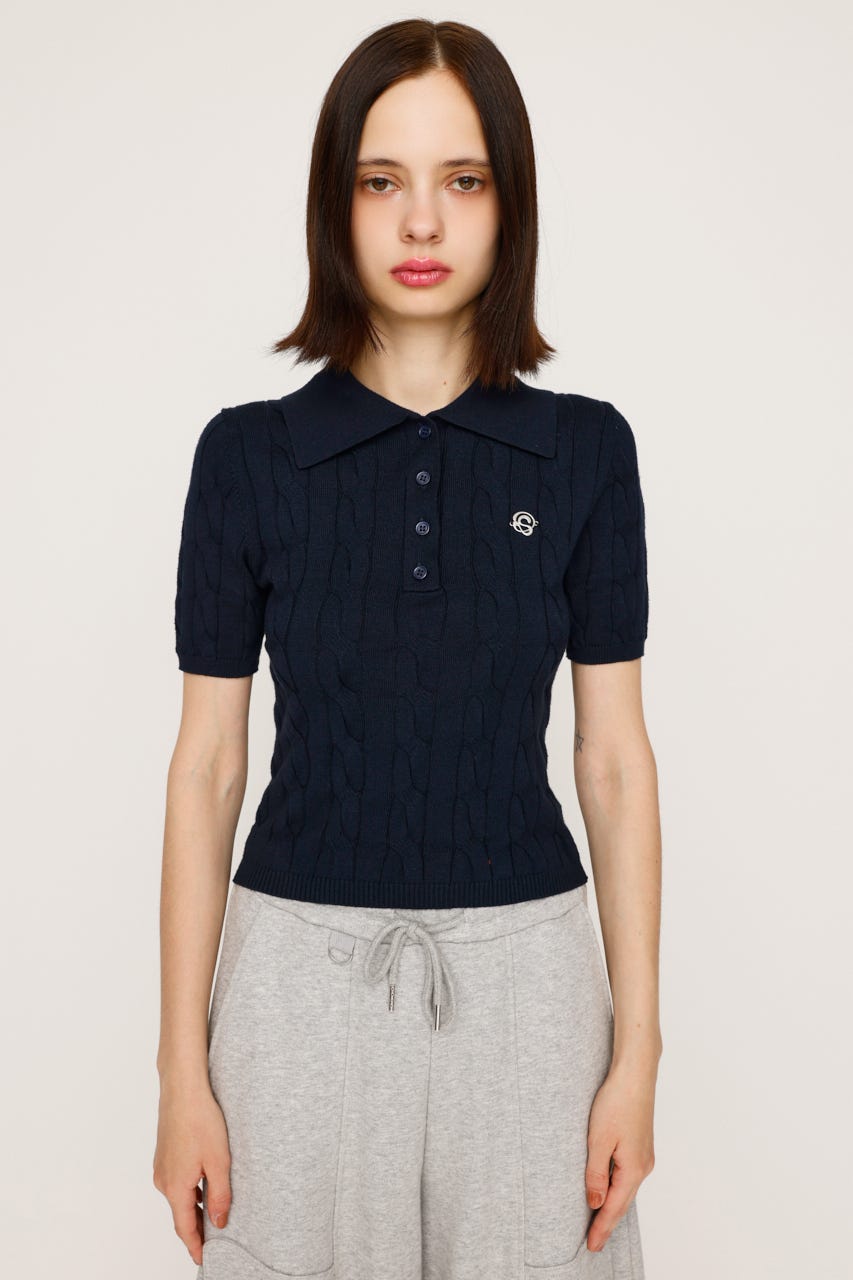 ブラック ケーブル編み ポロシャツ SLY | CABLE POLO KNIT トップス (ニット ) |SHEL'TTER WEBSTORE