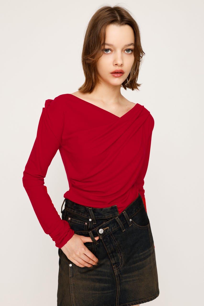 【希少柄】プリーツプリーズ　カットソー　カジノ柄　ルーレット　長袖　サイズ3 SLY | OFF SHOULDER CUT トップス (Tシャツ・カットソー(長袖