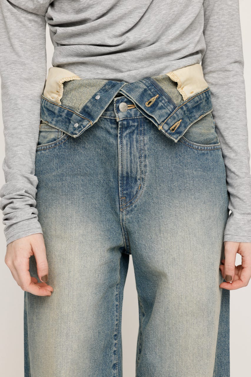 【1BUY5%OFF CAMPAIGN】LAYERED STRAIGHT DENIM パンツ L/BLU 1