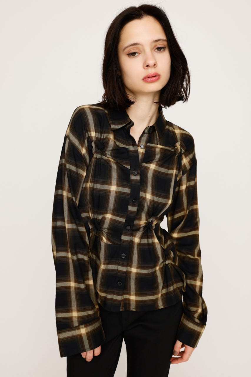 【完売品】sly チェック柄半袖トップス SLY tシャツ FRONT ZIP GATHER TOPS フロントジップ ギャザー