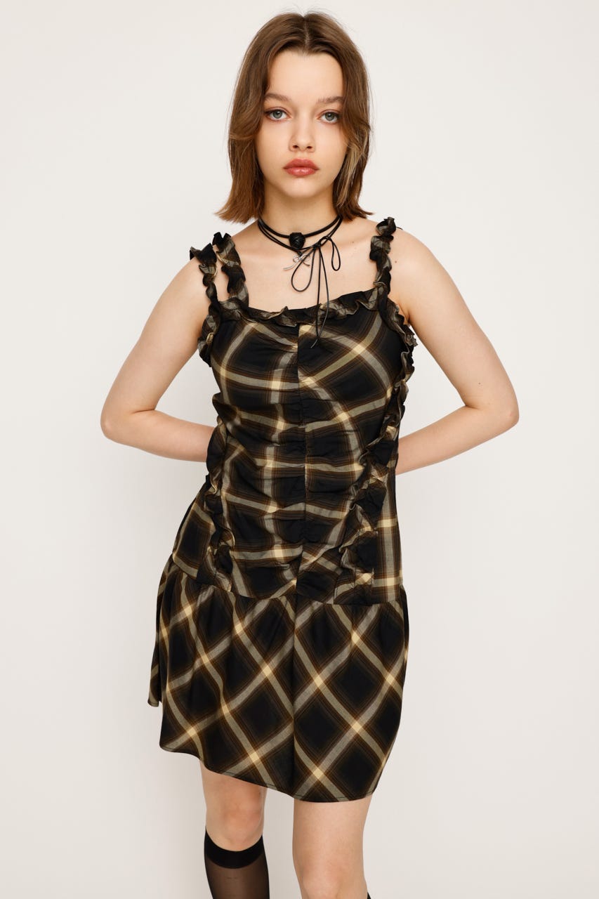 【チェック&ストライプス】　ミリタリー風ワンピース　デカボタン クリーニング済 SLY | PLEATS CAMI ショートワンピース (ワンピース(ミニ