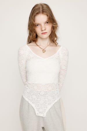 SLY 水色 長袖 ボディスーツ シャツカラー SLY | COLLARED BODYSUIT (ニット ) |SHEL'TTER WEBSTORE