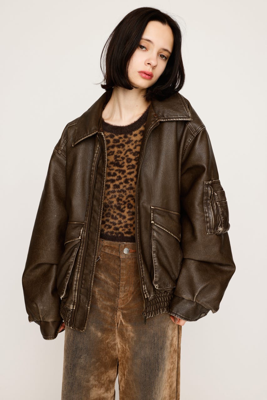 SLY レザーブルゾン(ブラウン) SLY（スライ）の「FAUX LEATHER ZIP UP BZ フォー レザー ジップ