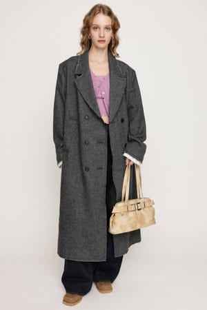 The Stylist Japan ハイカラデニム　チェスターコート　ストライプ Mall Tweed Jacquard Dress-Over Short Mods Coat