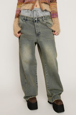 【1BUY5％OFF CAMPAIGN】LAYERED WAIST DOCKING パンツ