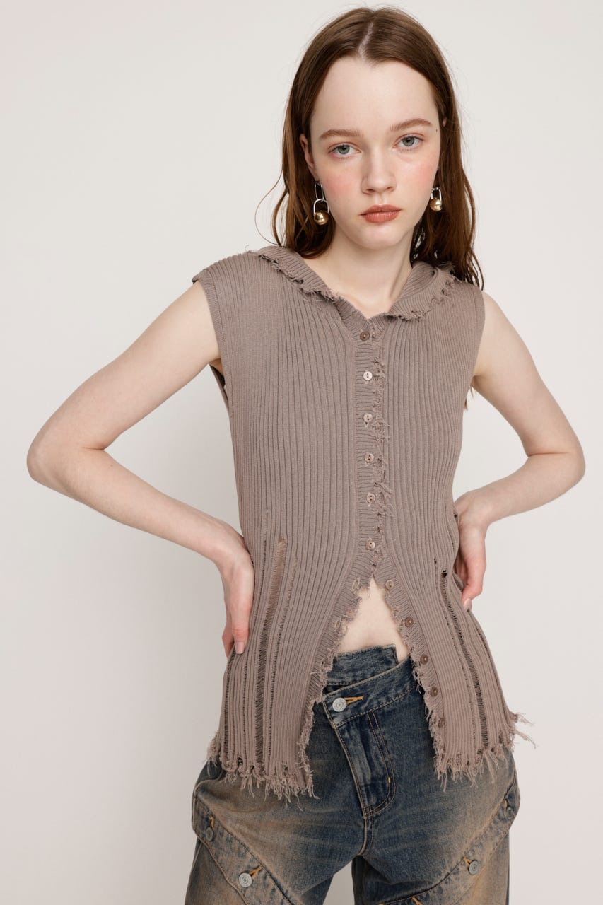 [SAINTPAIN]★25SS★DAMAGE BOUCLE KNIT★関税込 Boucle Knit top TK25SSTP05 | TEAK