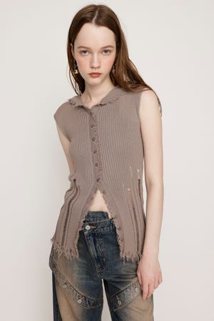 【ジエアタウン】hills snap top★追跡可 SLY | FRONT BUTTON KNIT HOODIE (タンクトップ ) |SHEL'TTER